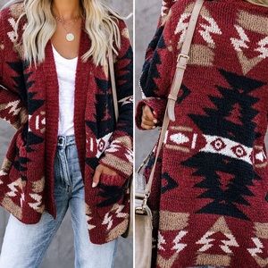 NWT Oversized Aztec Print Fuzzy Cardigan